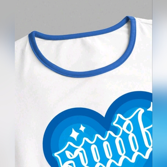 NEW Tween Blue & White Heart "Smile" Crop Tee (12Y) - Picture 3 of 5